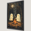 Whimsical Ghosts Marshmallow Roast Art Poster for Halloween