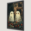 Whimsical Ghosts with Strawberries Art Poster for Halloween Decor