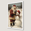 Whimsical Holiday Santa and Snowman Art Poster for Festive Decor