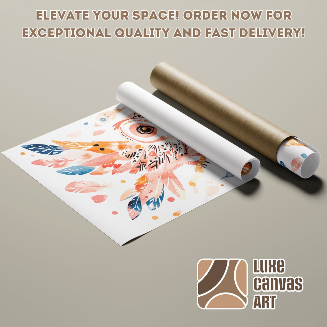 Watercolor owl Poster Roll in warm tones. Add art to your space! Fast delivery!