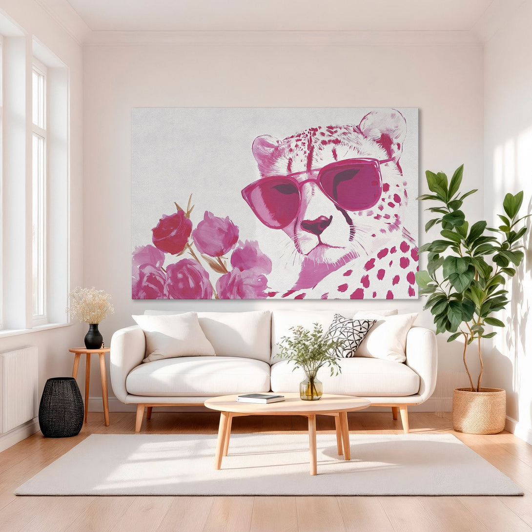 Framed Wall Art: Chic cheetah print in pink hues. Modern canvas art with a stylish, playful design. Perfect for adding a pop of color to your home decor.