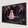Whimsical Pink Ghost Swing Art Poster for Halloween Decor