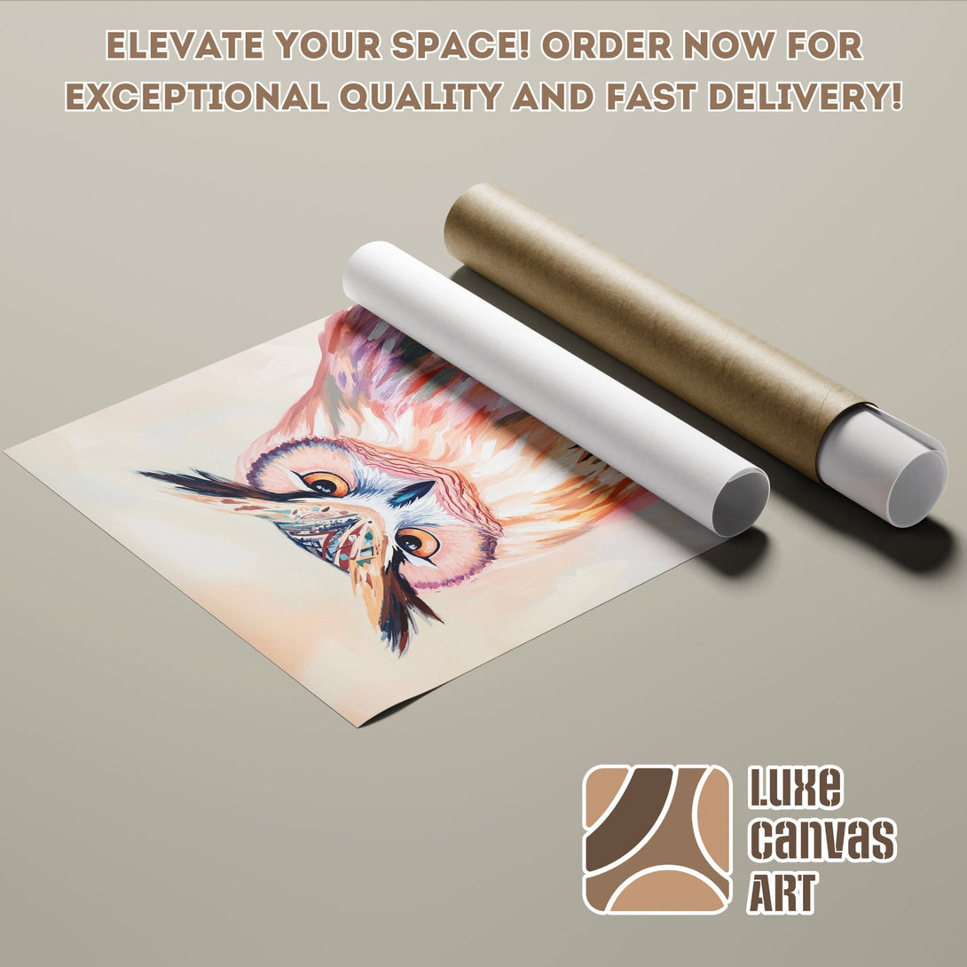 Owl art poster roll in warm colors. Perfect wall decor for your home. Order your poster today!