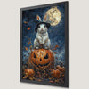Whimsical Rabbit in Witch Hat Art Poster with Spooky Pumpkin