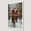 Whimsical Santa Bicycle Ride Art Poster for Christmas Cheer