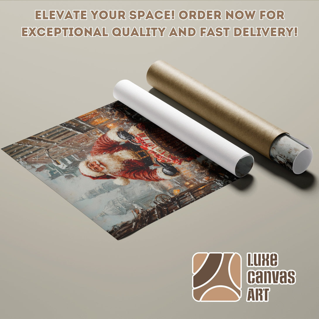 Santa Claus Poster Roll, winter scene art in warm, neutral tones. Elevate your space!