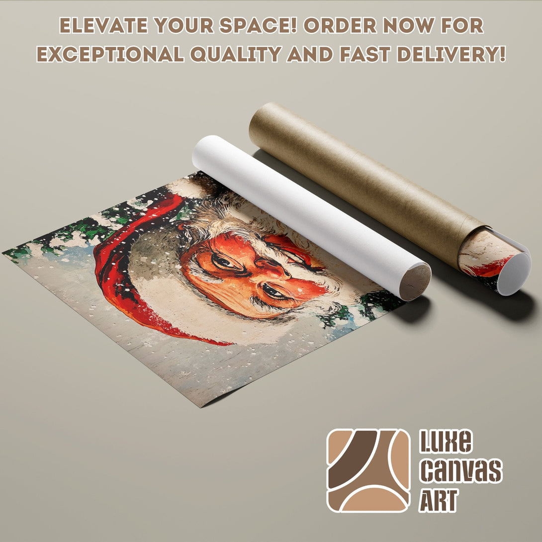 Santa Claus Poster Roll, vintage style art with red and neutral color palette. Order yours today!