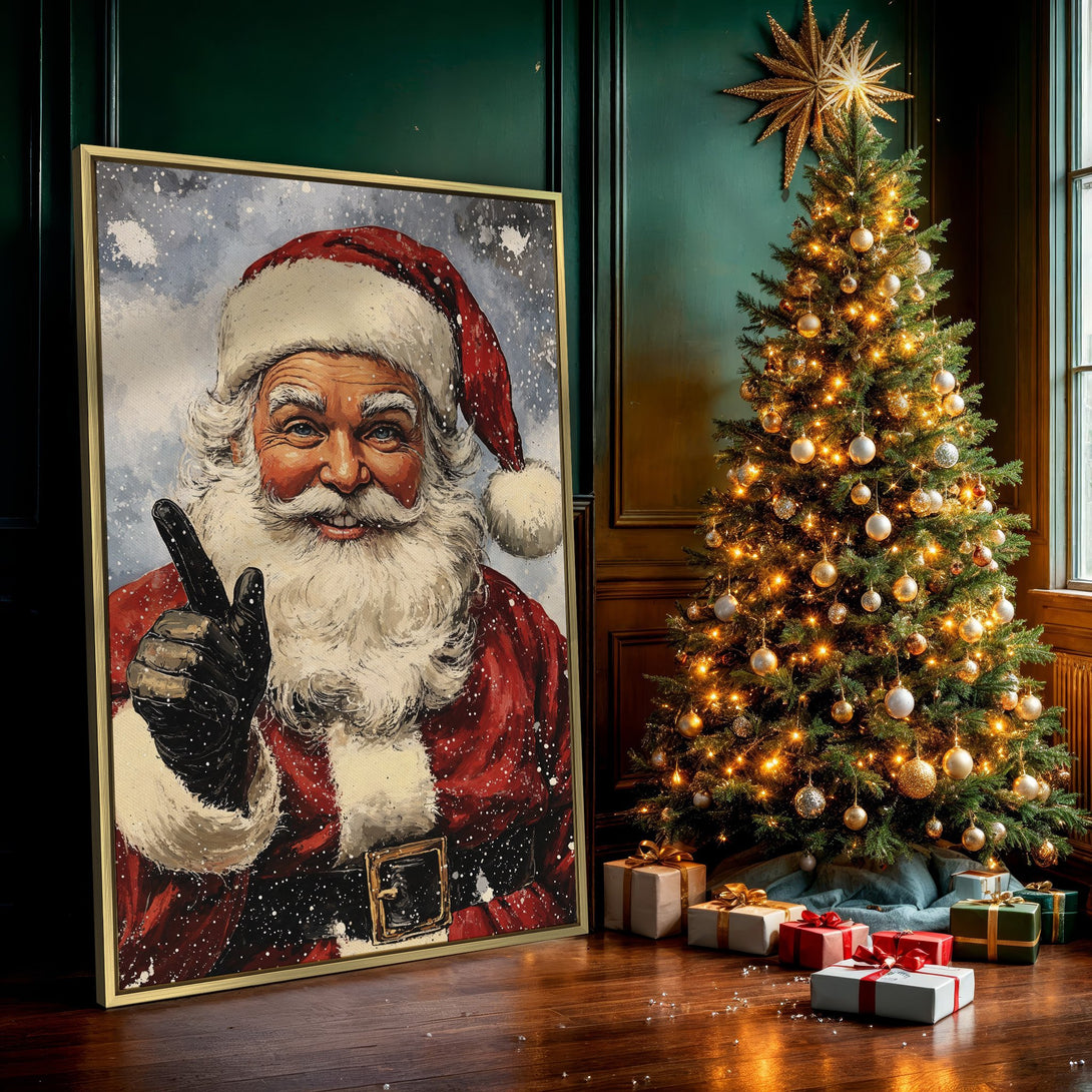 Canvas Print of Santa Claus in a watercolor style, featuring a red and white color palette. Perfect Christmas wall art!