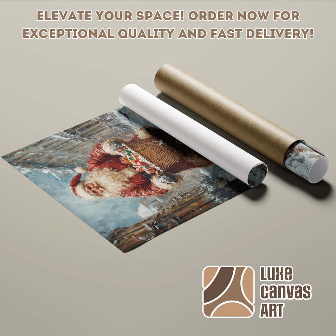 Santa Claus Poster Roll, Impressionist style, red & blue palette. Order now for fast delivery!