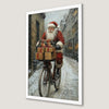 Whimsical Santa on Bicycle Art Poster for Christmas Cheer