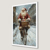 Whimsical Santa on Bicycle Art Poster for Christmas Cheer
