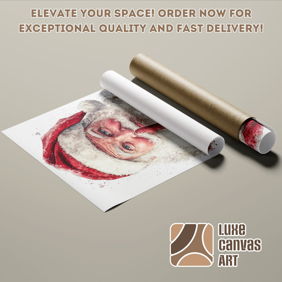 Santa Claus watercolor poster roll in red, white, and blue color palette. Elevate your space!