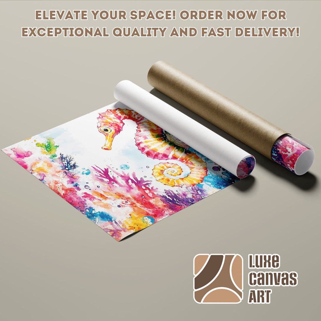 Watercolor seahorse Poster Roll, vibrant colors, perfect for your space! Shop now!