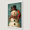 Whimsical Snowman and Bird Art Poster for Holiday Decor