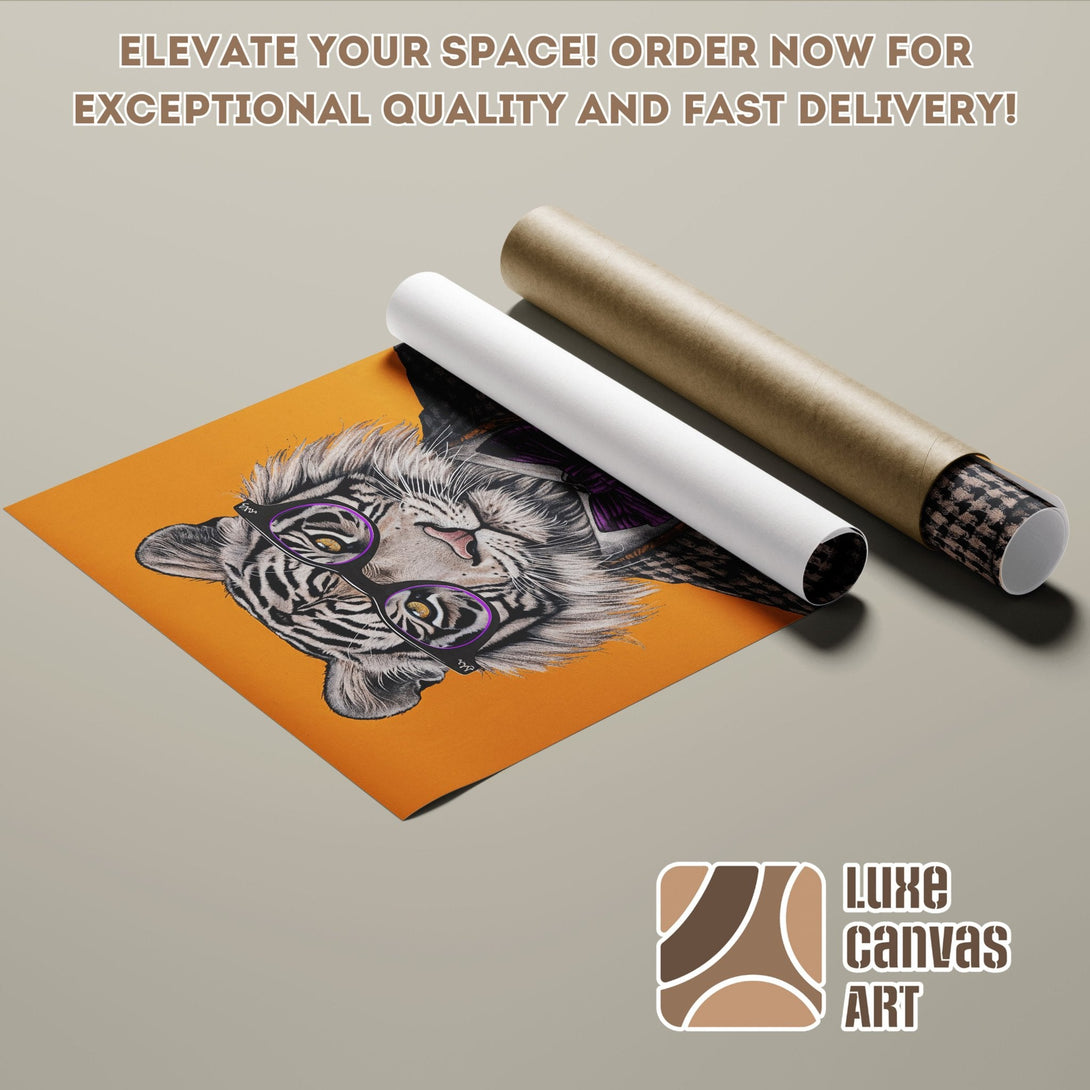 Poster Roll featuring a stylish tiger art print in orange and neutral tones. Order now!