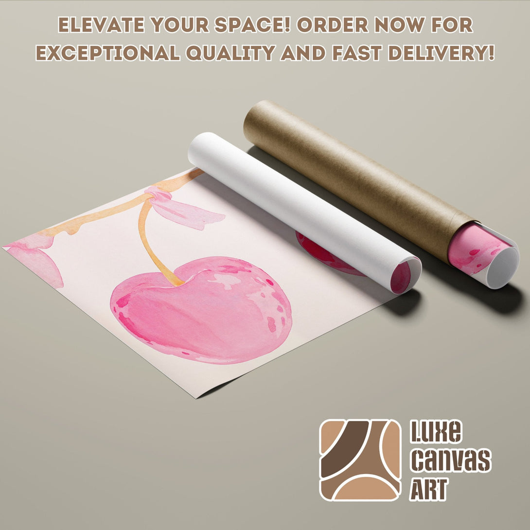 Watercolor cherry Poster Roll, pink and neutral tones, perfect for your space! Order now!