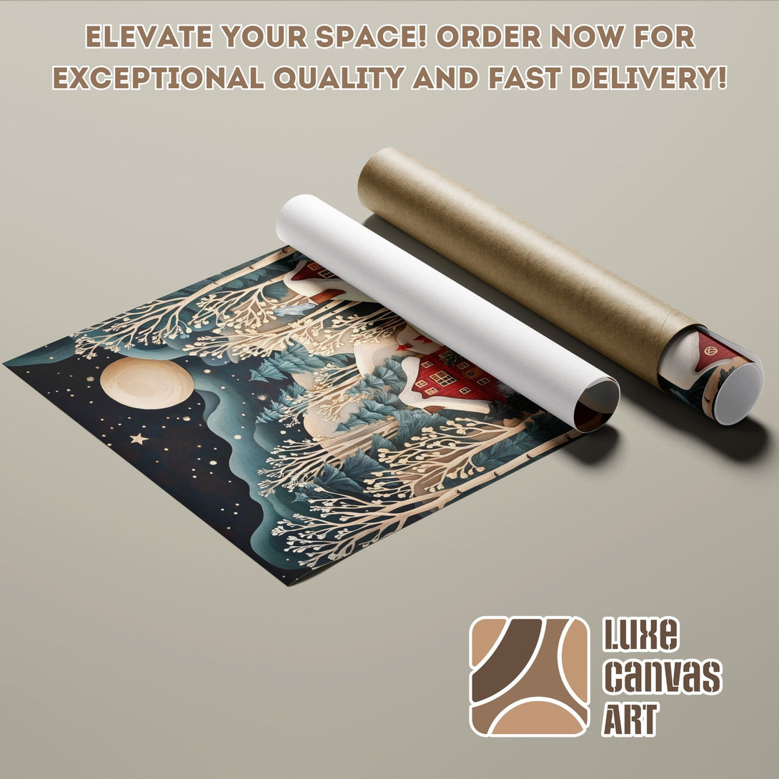 Poster Roll featuring a whimsical night scene art print with a teal and brown color palette. Order now!