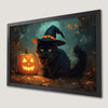 Whimsical Witch Hat Cat and Jack o' Lantern Art Poster