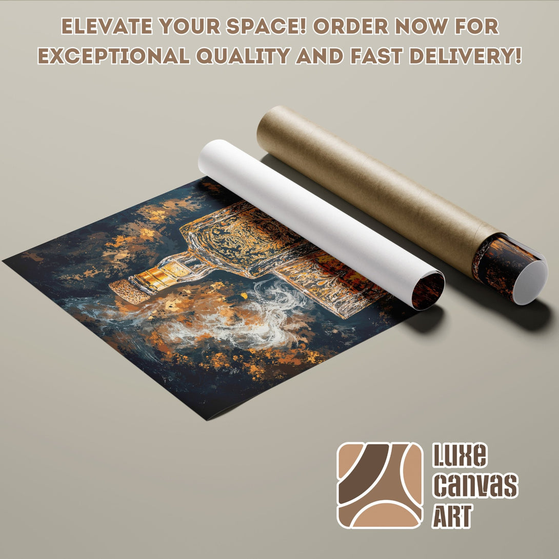 Abstract art Poster Roll in blue, gold, and brown tones. Elevate your space with Luxe Canvas Art!