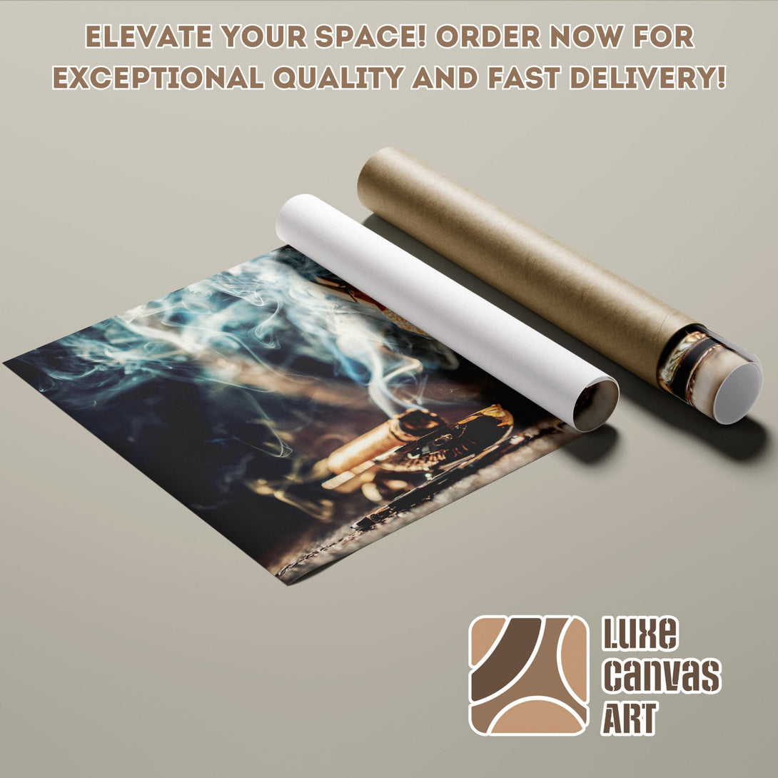 Poster Roll featuring abstract smoke art in a dark, moody color palette. Elevate your space with Luxe Canvas Art!