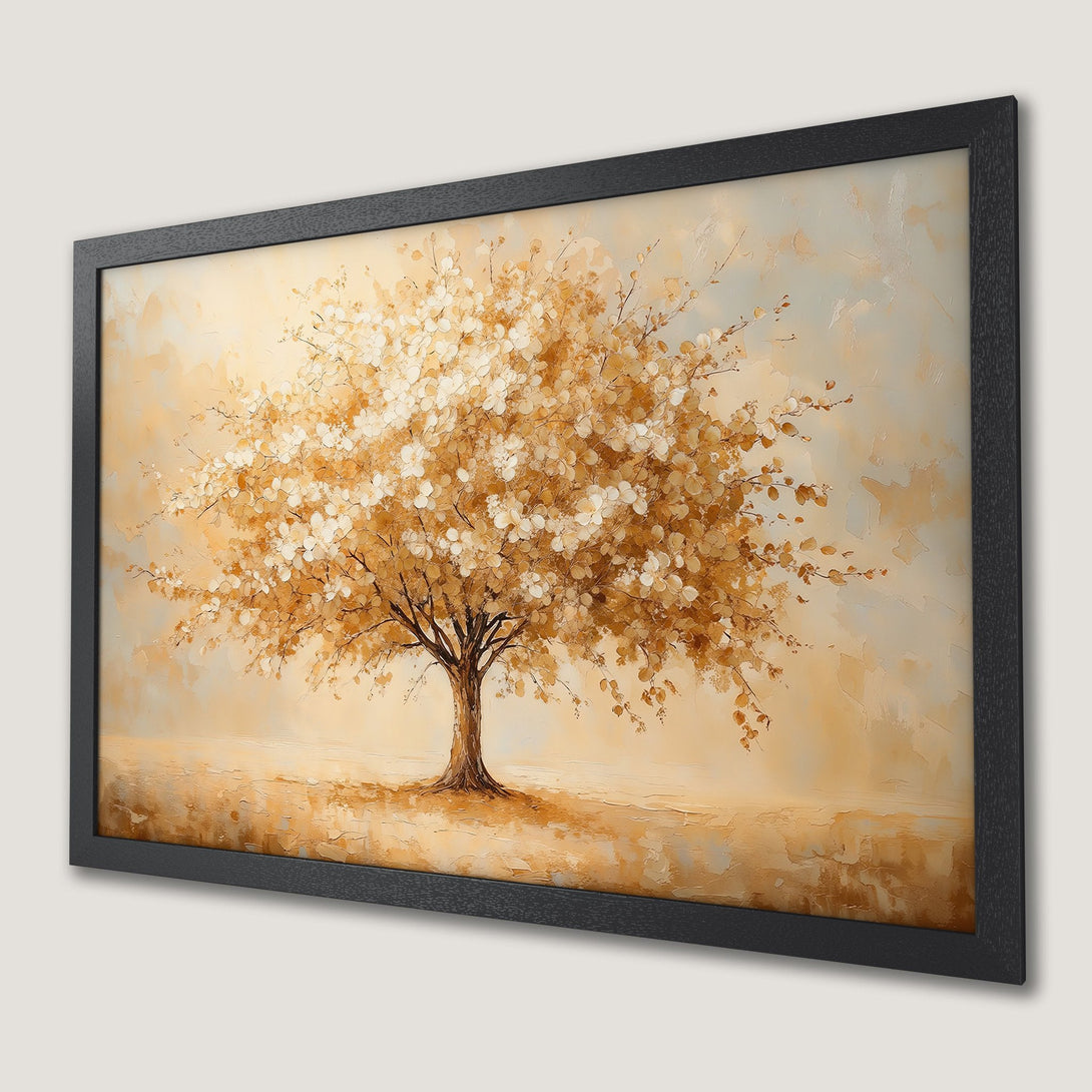 Framed Poster of a golden tree, impressionist style, warm neutral color palette. Perfect wall art for your home.