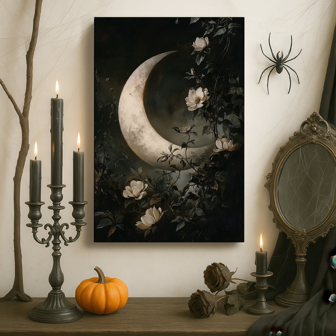 Framed Wall Art: Abstract raven painting in a gothic interior. Dark, moody color palette. Perfect for adding a touch of mystery to your space.