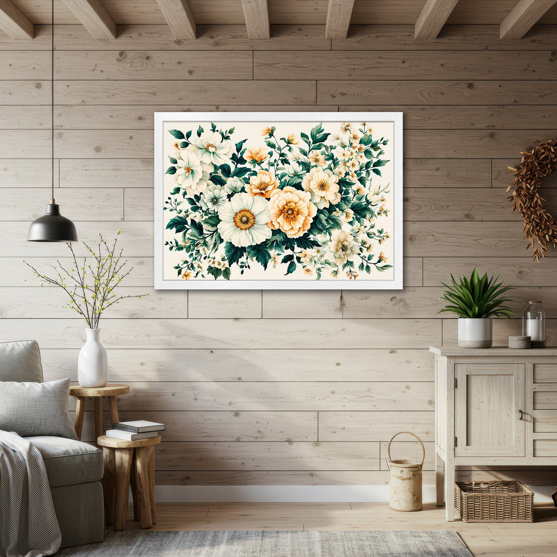 Framed Poster of watercolor floral art in a neutral color palette, perfect for adding a touch of elegance to any space.