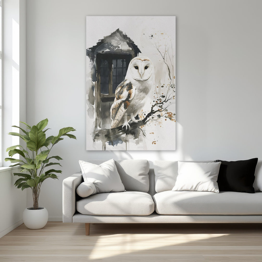 Framed Wall Art featuring a watercolor owl in a neutral color palette. Perfect for adding a touch of elegance to any bedroom.