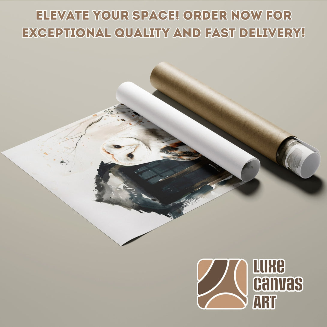 Poster Roll of watercolor owl art. Earthy tones and artistic style. Elevate your space with this beautiful poster!