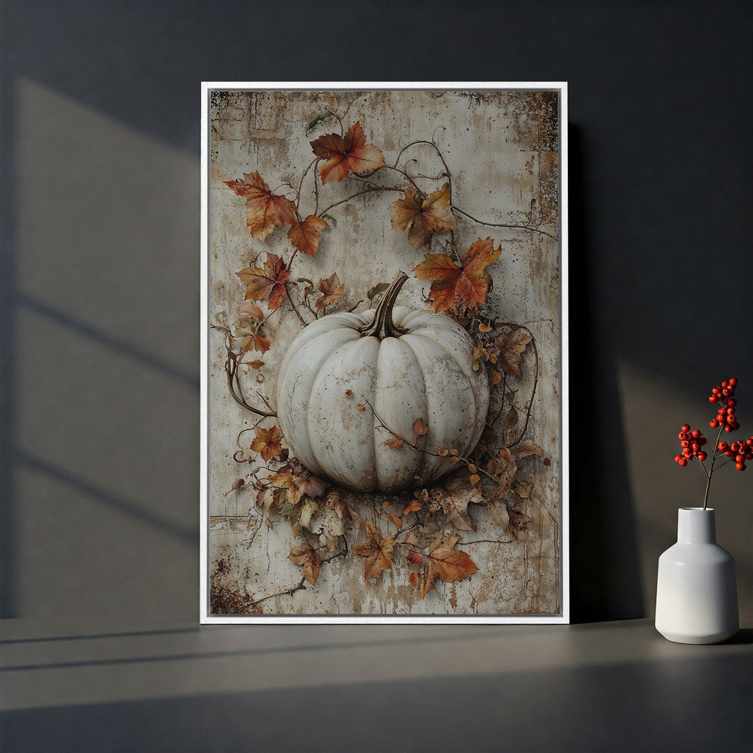 Framed Wall Art: Rustic pumpkin art in warm autumn tones. Perfect fall decor for your home. Shop now for unique wall art!