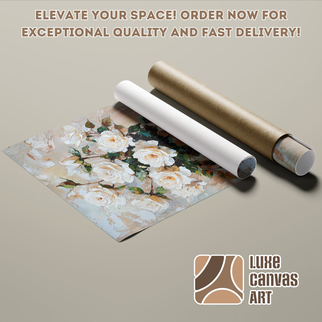 Floral Poster Roll, Impressionist style, neutral palette. Elevate your space with Luxe Canvas Art!