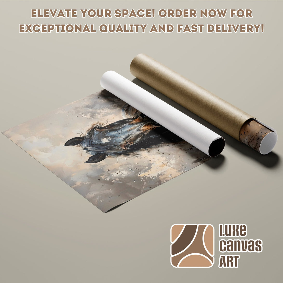Poster Roll featuring a horse painting, neutral tones, and artistic style. Elevate your space!
