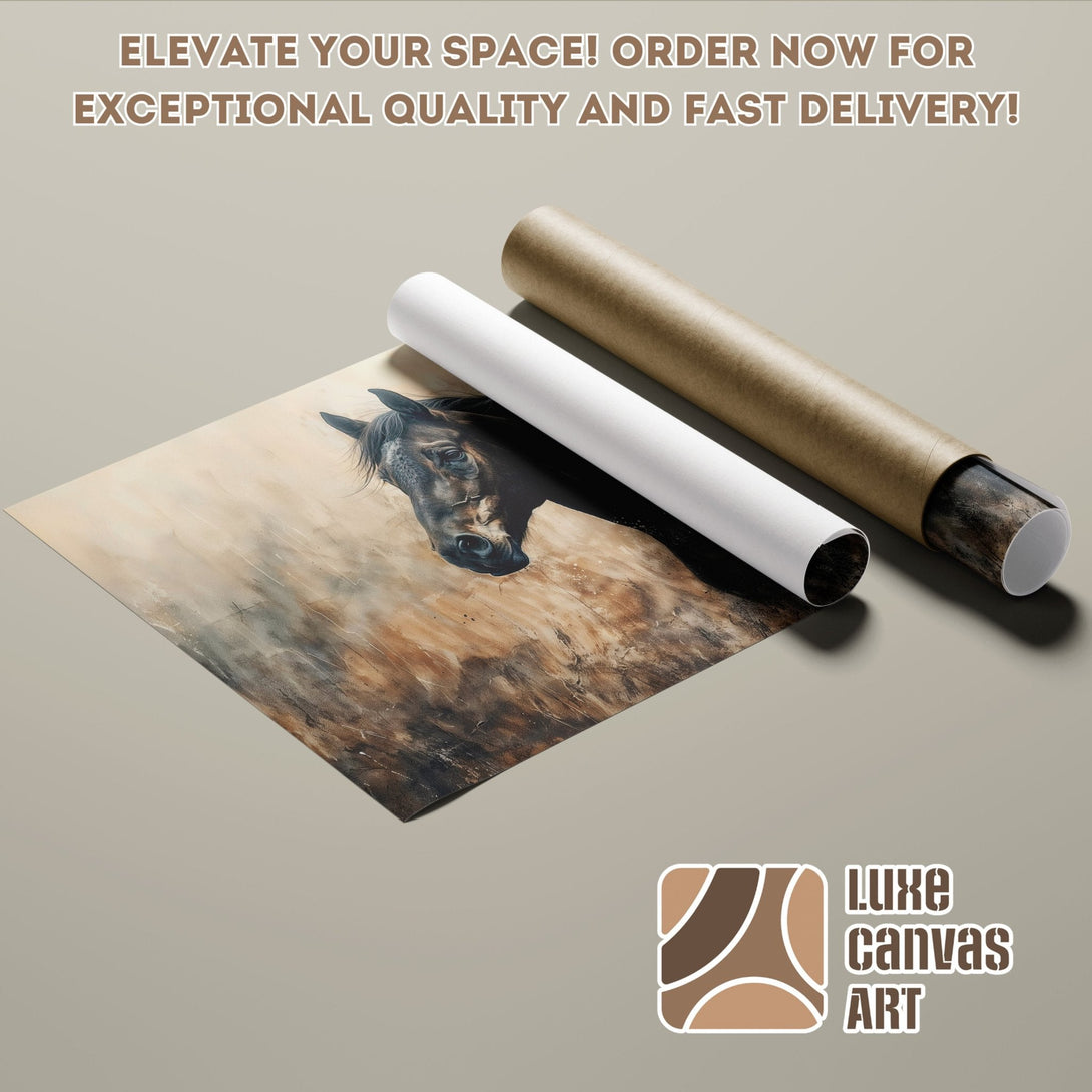 Horse art poster roll in neutral tones. Elevate your space with this stunning poster. Order now!