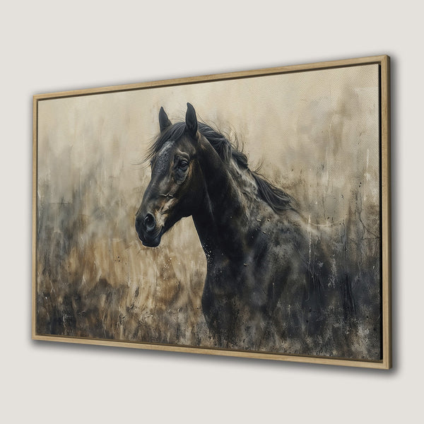 Framed Wall Art: Stunning horse portrait in muted brown and gray tones. Abstract style Canvas Print adds elegance to any space. Shop now!