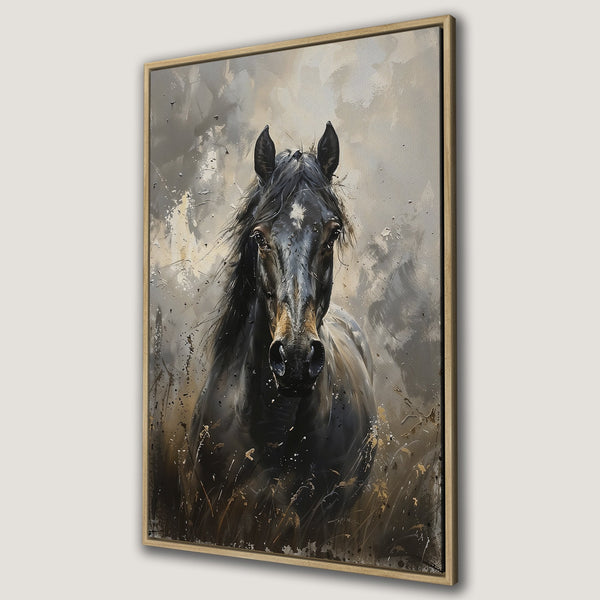 Framed Wall Art: Stunning horse portrait in an abstract style with a neutral, earthy color palette. Elevate your space with this captivating canvas print!