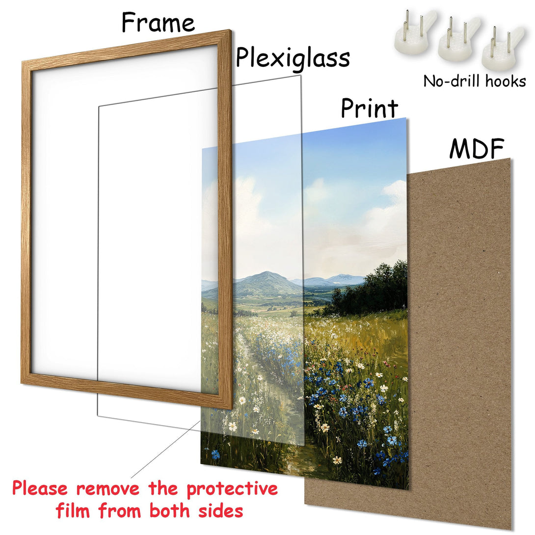 Framed Poster featuring a vibrant landscape painting with a natural color palette. Perfect wall art for any room!