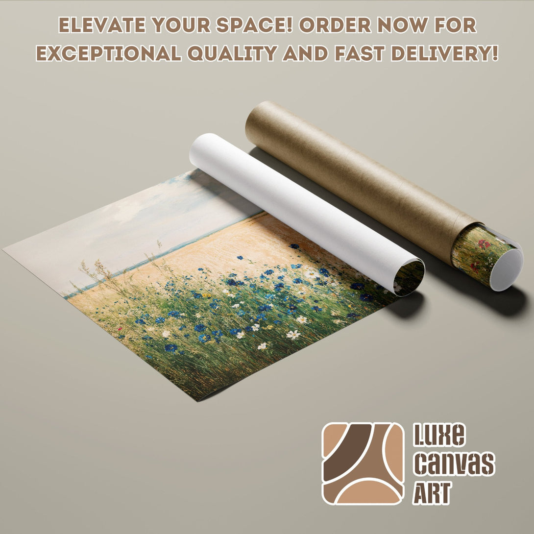 Poster Roll featuring a field of wildflowers, Impressionist style, with a natural color palette.