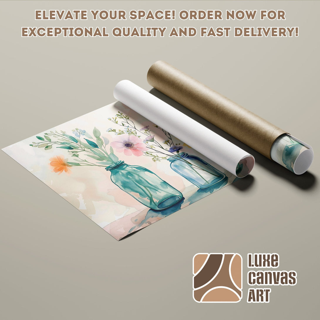 Watercolor floral Poster Roll, soft pastel colors, perfect for home decor.
