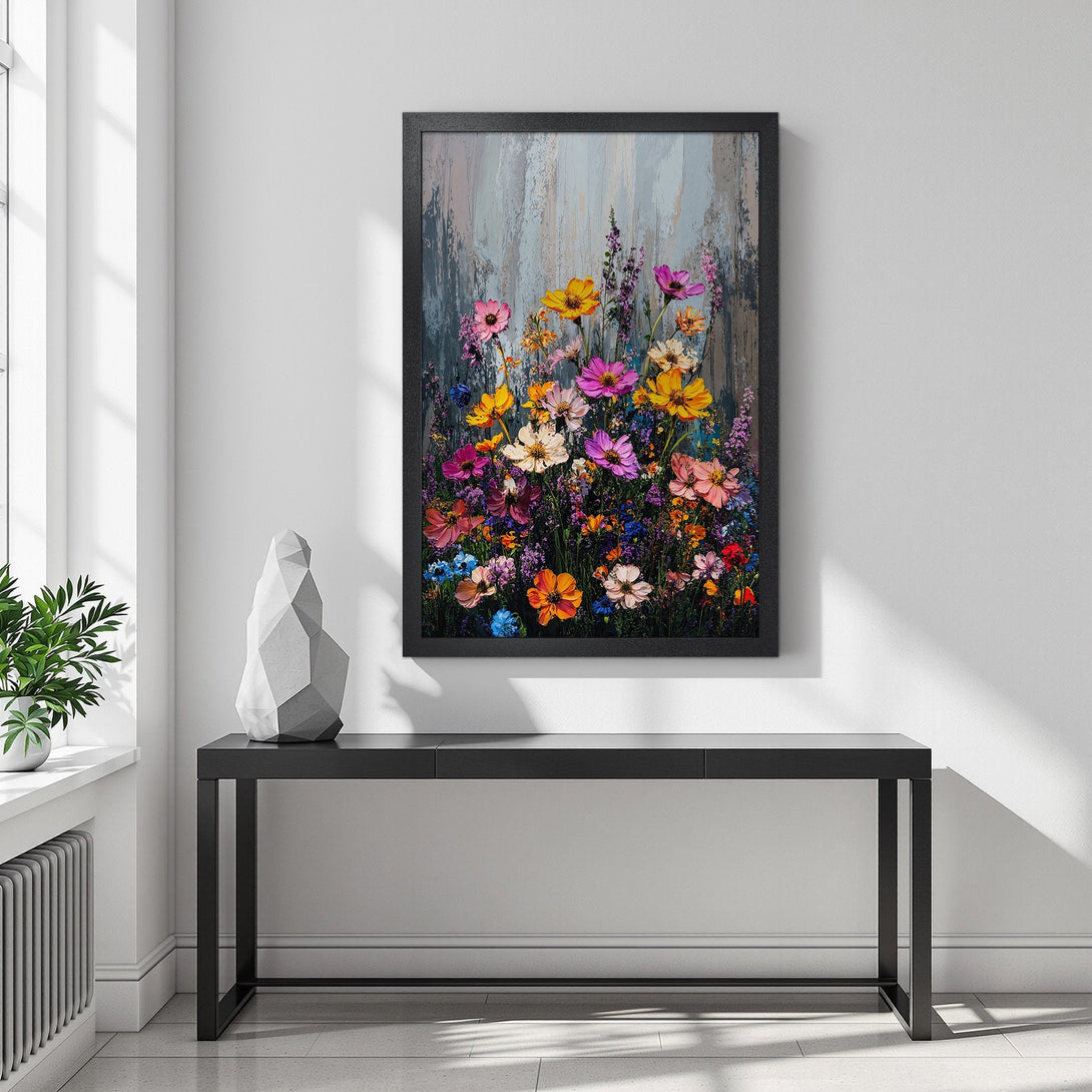 Framed Poster featuring vibrant floral art with a colorful palette, perfect for adding a touch of nature to your home decor.