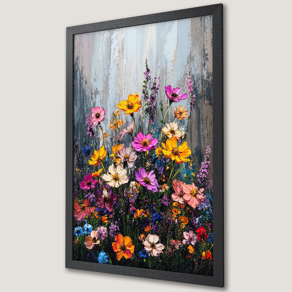 Framed Poster featuring vibrant floral artwork in a painterly style with a colorful, warm palette. Perfect for adding a touch of art to your space!
