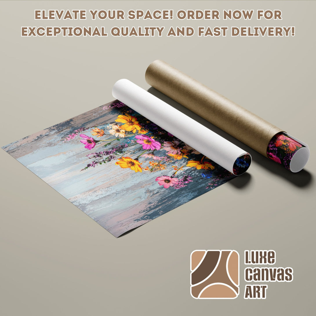 Poster Roll with floral art in blue & pink palette. Elevate your space with this stunning poster!