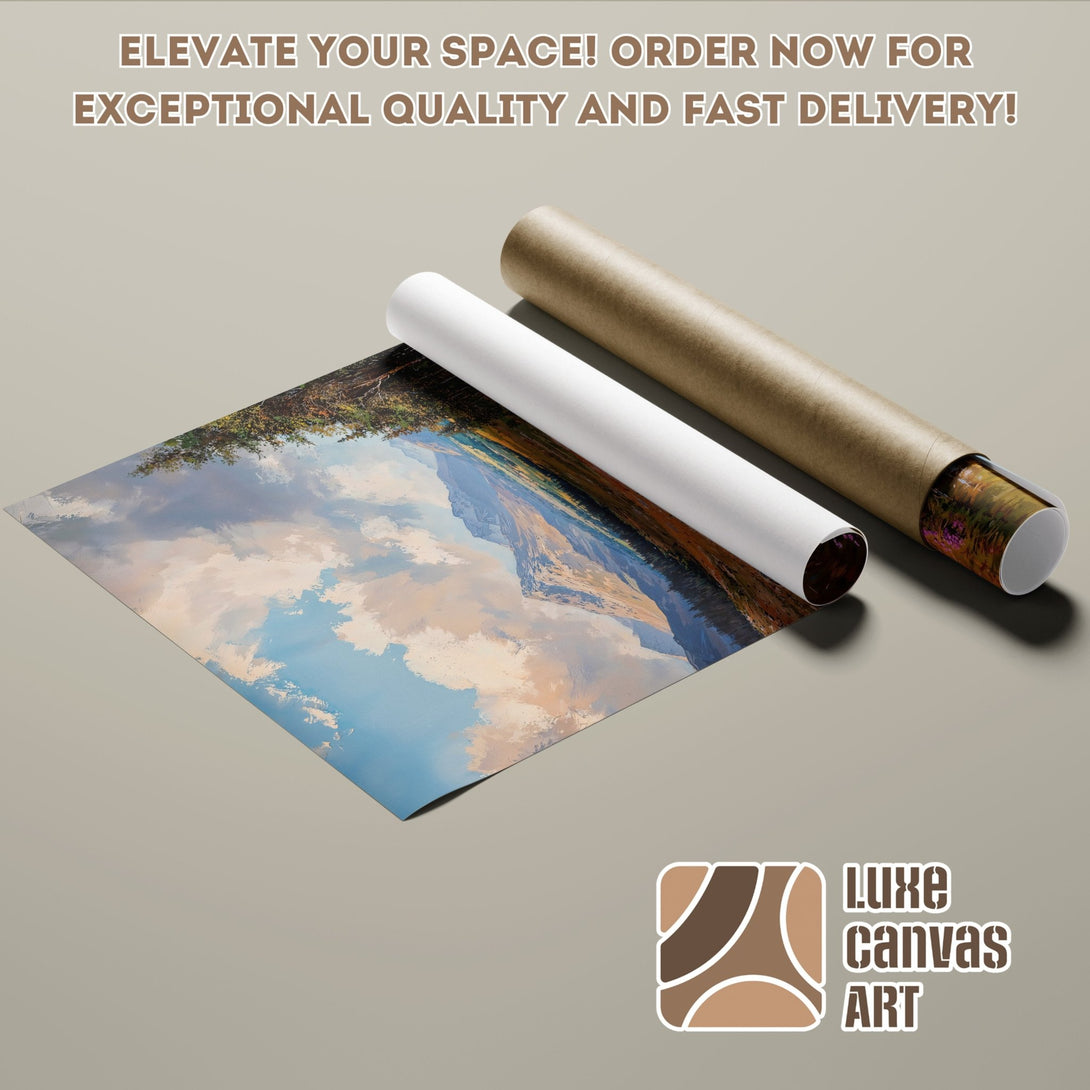Poster Roll of a landscape painting in a painterly style with a blue, brown, and beige color palette. Elevate your space!