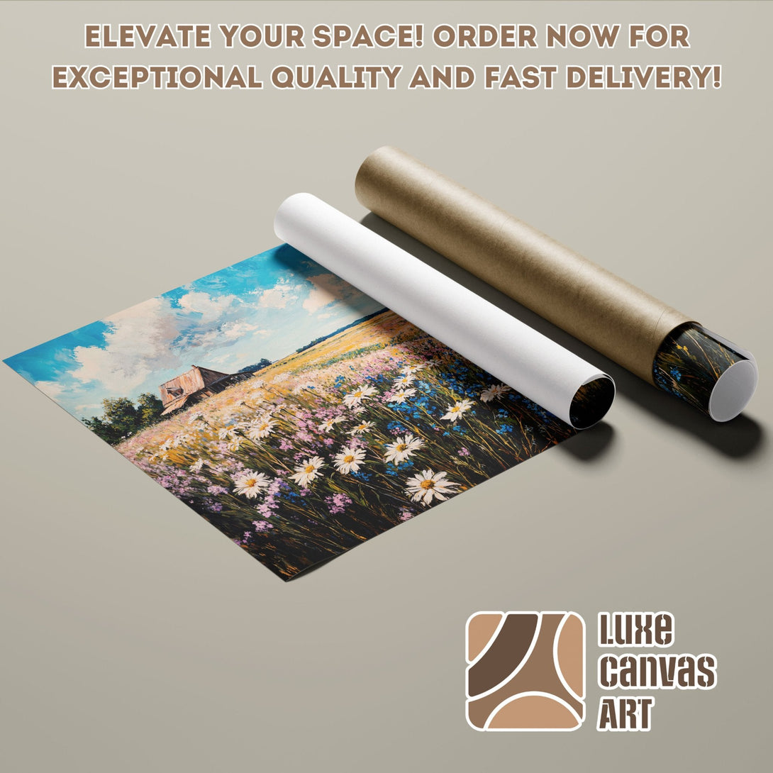 Poster Roll of a meadow landscape painting in vibrant colors. Perfect art for your home!
