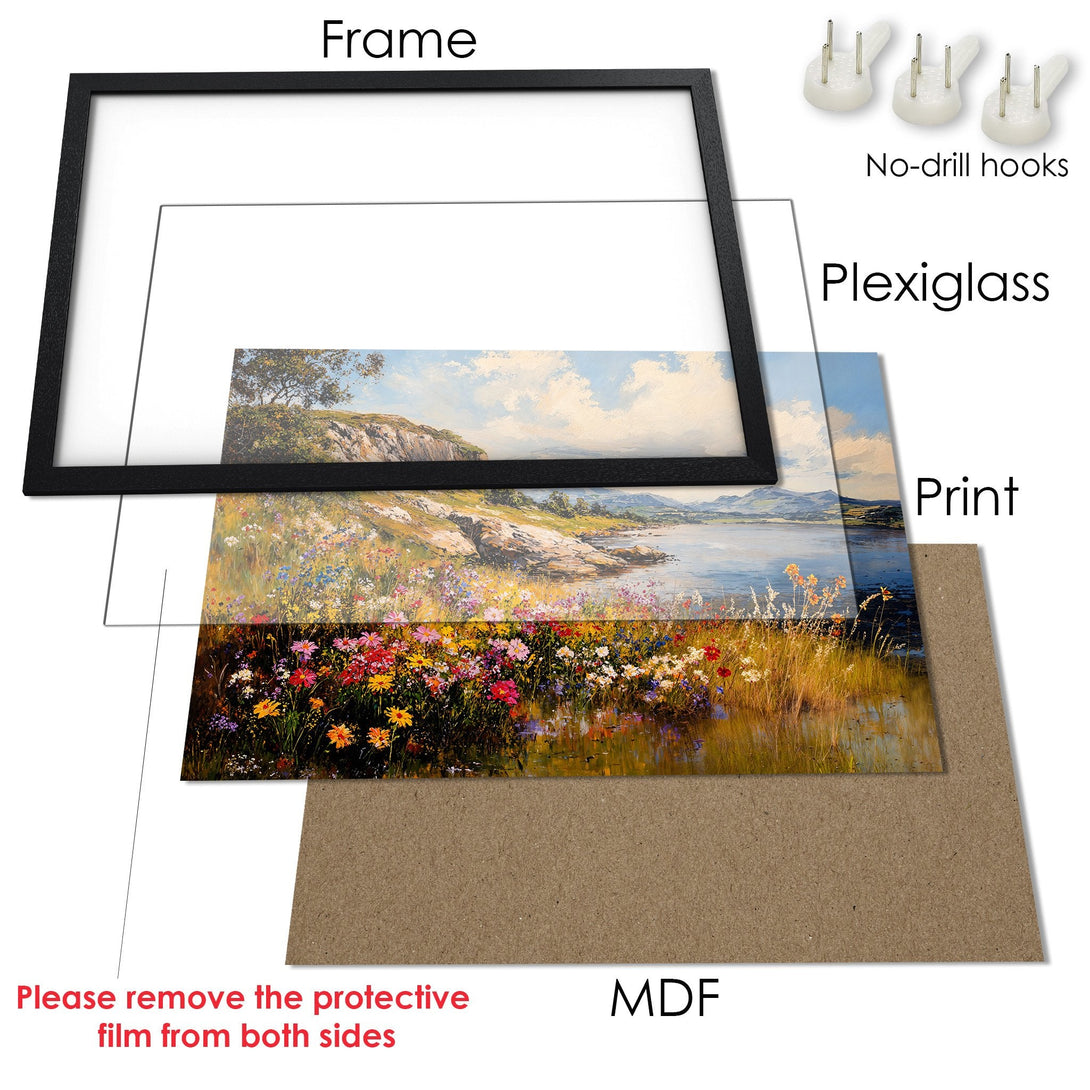 Framed Poster featuring a landscape painting with vibrant colors. Perfect wall art for any room!