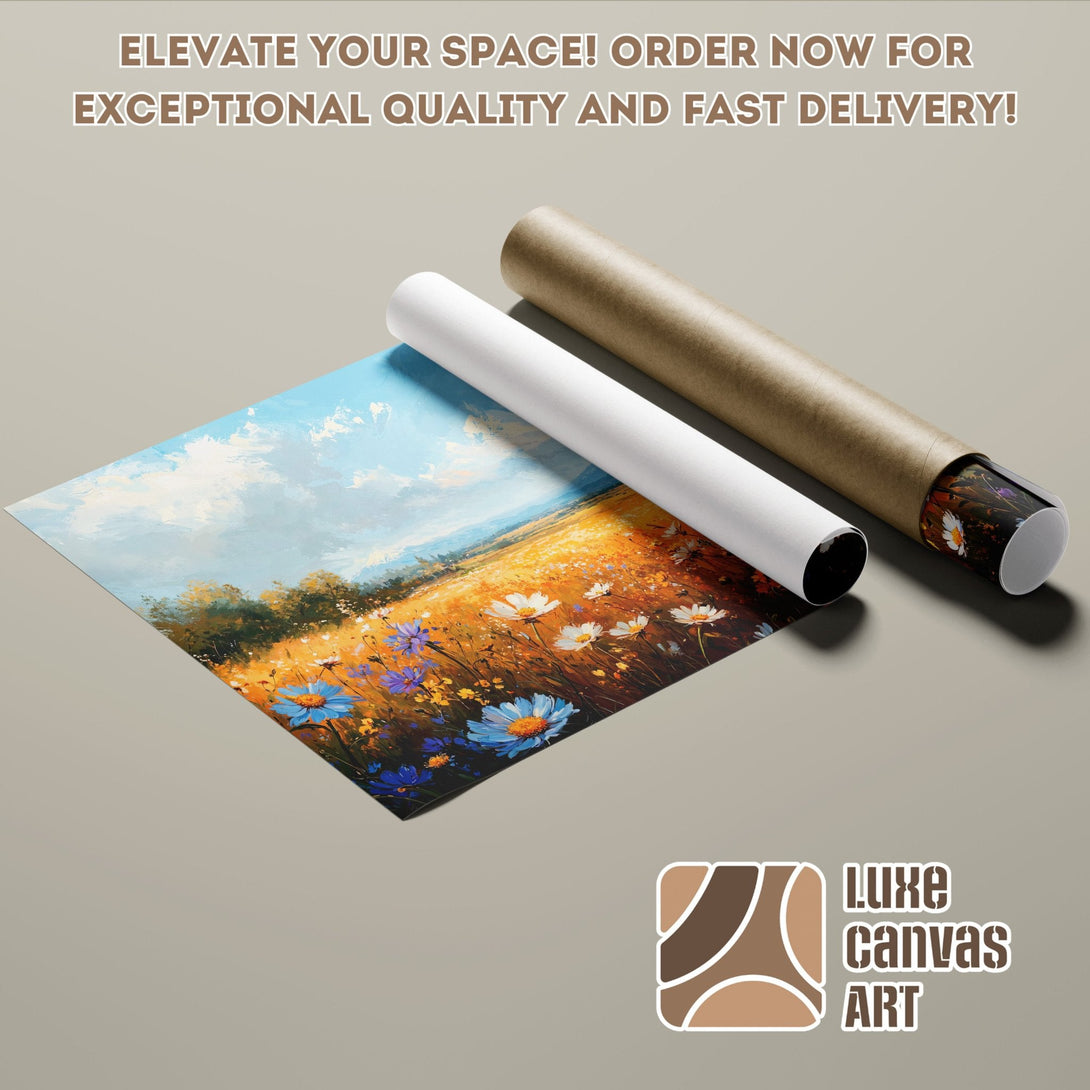 Poster Roll featuring a vibrant floral landscape painting in warm tones. Elevate your space with this art!