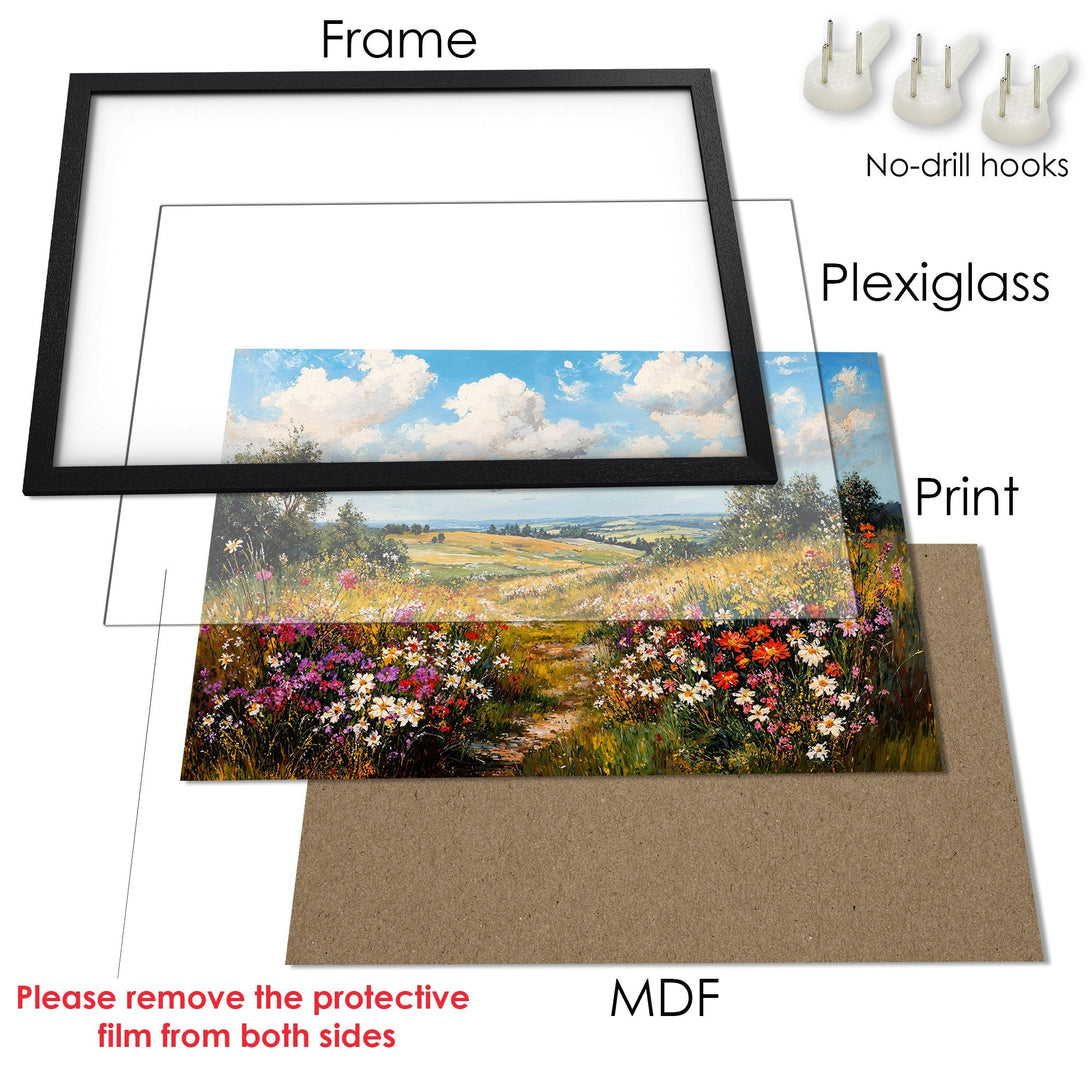 Framed Poster: Stunning landscape art print with vibrant colors and a black frame. Perfect wall decor for any room.