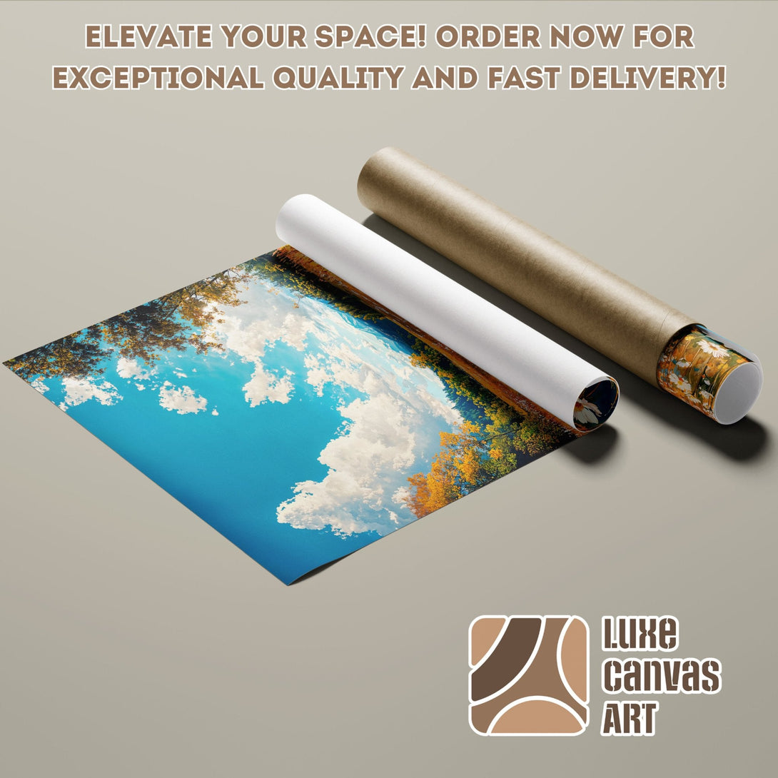 Poster Roll featuring a vibrant landscape with blue sky and autumn colors. Elevate your space with Luxe Canvas Art!