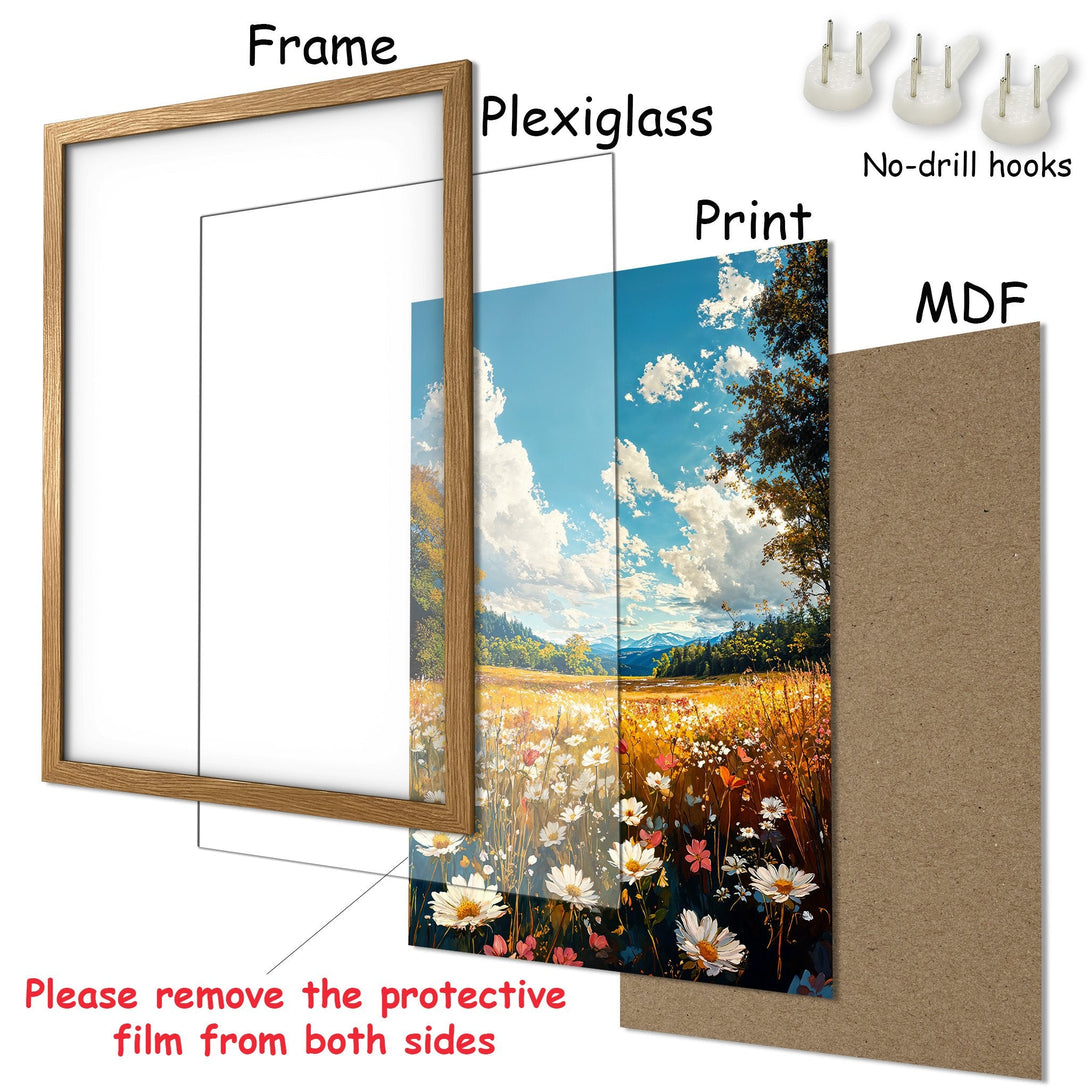 Framed Poster featuring a vibrant landscape scene with a warm color palette. Perfect wall art for any room!