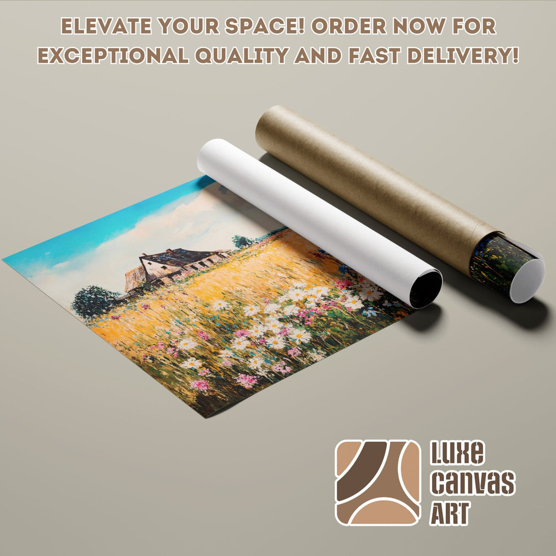 Poster Roll of a landscape painting with a warm color palette, perfect for home decor.