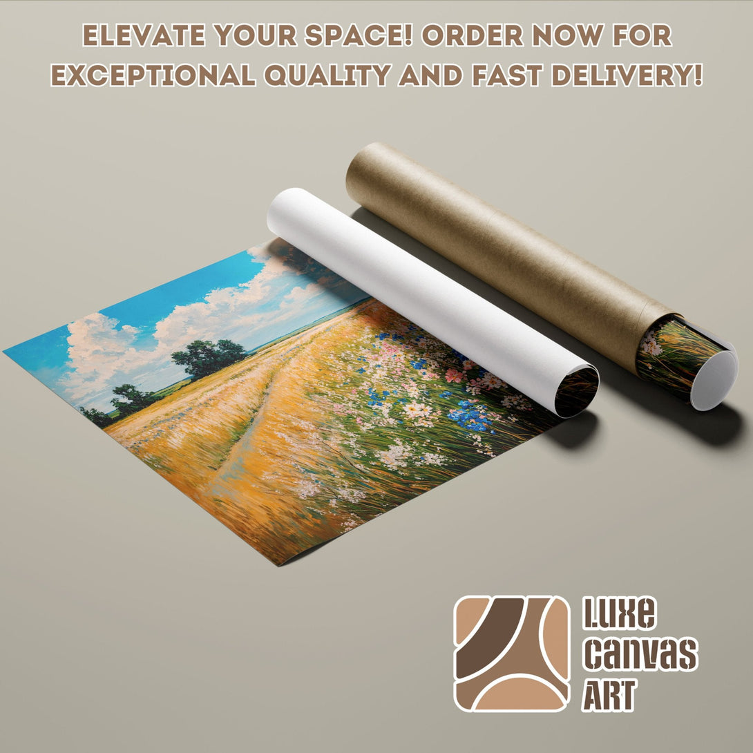 Poster Roll featuring a landscape painting with blue, yellow, and green hues. Elevate your space with art!